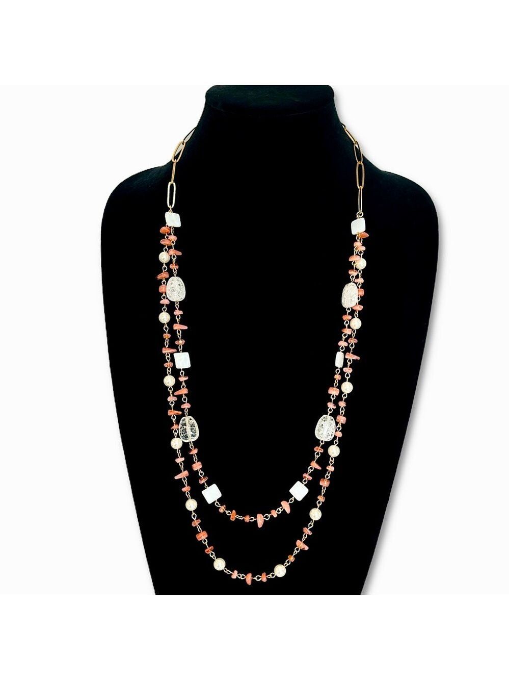 TALBOTS Beachy Coral & Pearl Layered Necklace | NWT